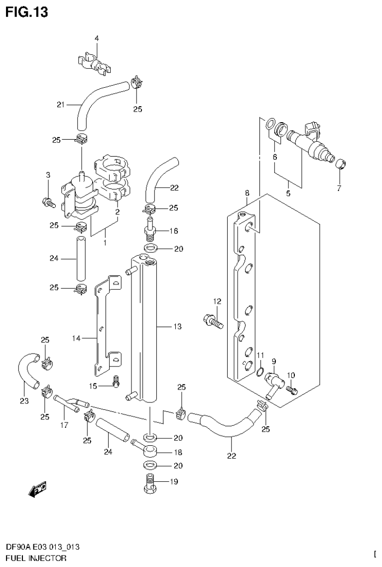 Suzuki DF80A, DF90A FUEL INJECTOR parts diagram